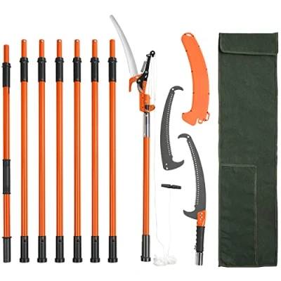 Image of VEVOR Manual Pole Saw, 7.3 27 ft Extendable Tree Pruner, Sharp Steel Blade and Scissors High Branches Trimming, Branch Trimmer with Lightweight 8 Fiberglass Handles, for Pruning Palms Shrubs