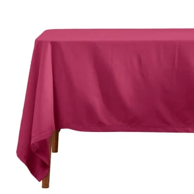 Image of HOMESCAPES Plum Cotton Tablecloth 4 to 6 Seater Rectangular 137 x 178 cm (54 70 Inches) Washable Hand Woven 100% Plain with Decorative Ladder Stitch Edge