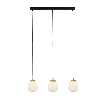 Image of Ella 3 Light Celling Pendant Black Metal &amp; Opal Ribbed Glass