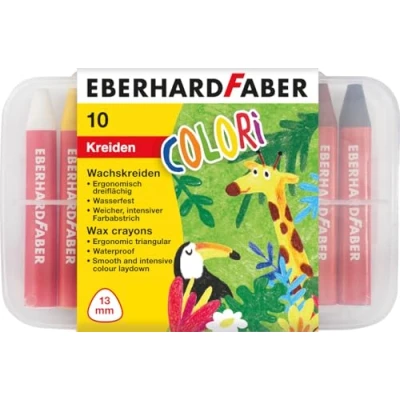 Image of Eberhard Faber 524011 Wax Crayons Tri Sided Pack of 10 in Plastic Box