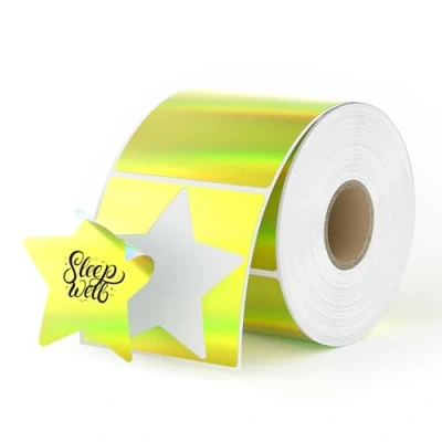 Image of MUNBYN 76mmx76mm Holographic Star Thermal Sticker Labels, Self Adhesive Rectangle Multi Purpose for DIY Logo Design, QR Code, Name Tag, Inventory 250 Labels/1 Roll