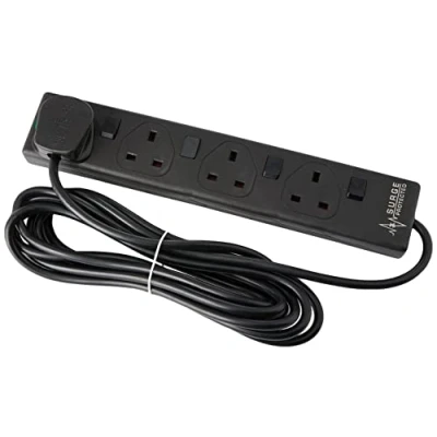 Image of 4 Gang Switched Surge Protected Mains Extension Lead, Black, 4m