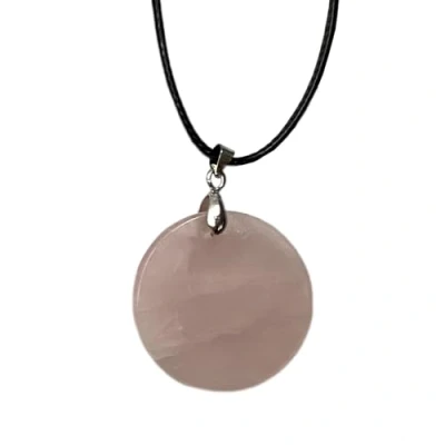 Image of VIE Coin Pendant, Black Cord (Rose Quartz)