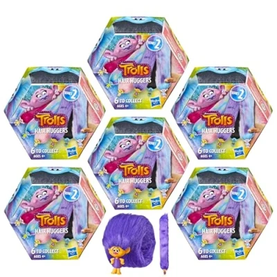 Image of DREAMWORKS TROLLS Hair Huggers Series 2 Miniature Snap On Toy Figure Blind Box Pack of 6