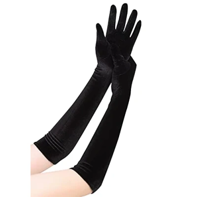 Image of EORUBE Long Opera Gloves for Women Velvet 1920s Flapper Stretchy Elbow Length Halloween Costume (Black)