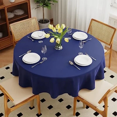 Image of Zdada 50inch Navy Blue Round Polyester Table Cloth/Cover Wedding Banquet Restaurant Tablecloth