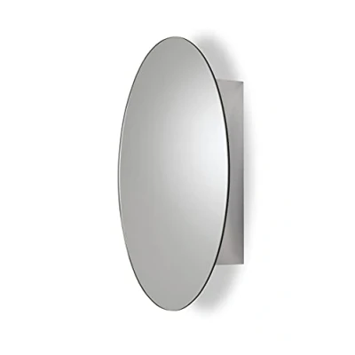 Image of Croydex Tay Oval Cabinet Premium Stainless Steel Bathroom with Mirror, Easy to Install Mirror Cabinets, Fully Assembled, 90 Pivot Hinge, Includes All Fixings, 42.5 x 30 10cm