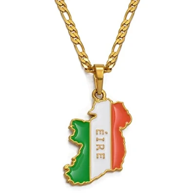 Image of Getsona Ireland Map Flag Pendant Necklaces Ethnic Hip Hop Country Maps Necklace For Women/Men Charm Jewelry Clavicle Chain Sweater Patriotic,Yellow,45Cm