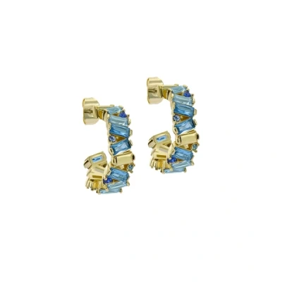 Image of Ted Baker Clarence Crystal Cluster Hoop Earrings for Women (Gold/Blue Multi Crystal)