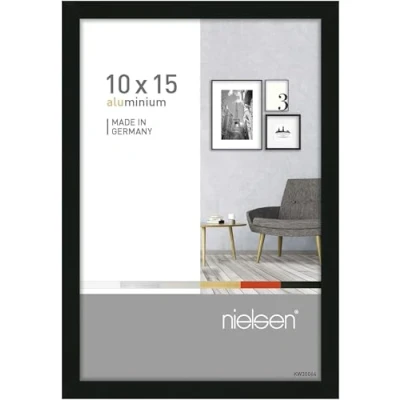 Image of nielsen Pixel Photo Frame, 10x15cm Black Aluminium Picture Frame with Protective Float Glass and Push Turn Clips Frosted