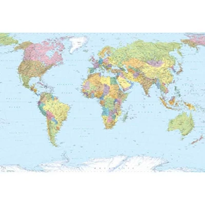 Image of Komar XXL4 038 368 x 248 cm&quot;World Map&quot; Wallpaper Mural Multi Colour (Pack of 4)