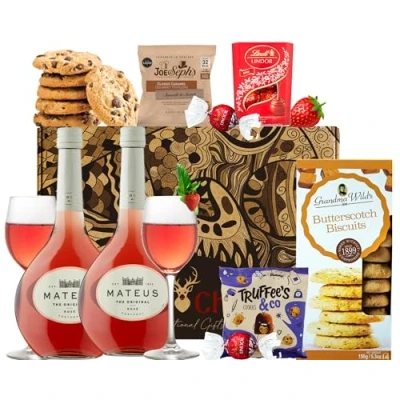 Image of Rose Wine with Assorted Chocolates and Biscuits Hamper Gift Set for Women
