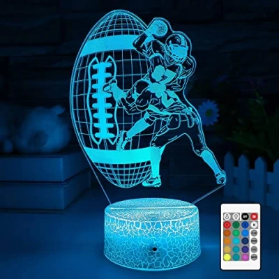 Image of SUPERHONGJIHAO Night Light for Kids 3D Rugby Sports Led Lamp with Remote Control 16 Color Changing Xmas Birthday Gift Child