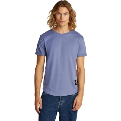Image of Calvin Klein Jeans Badge TURN UP Sleeve Basic Tshirt, Men&#039;s, Size: XXL, Grisaille