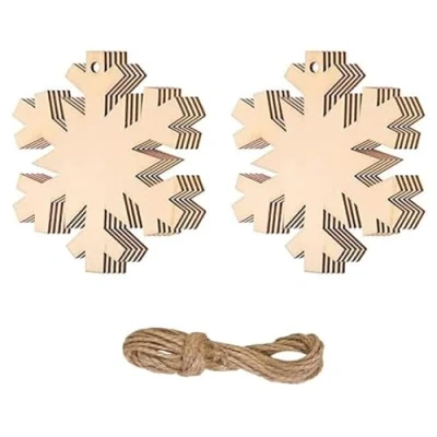 Image of 10 Pieces Christmas Tree Wooden Ornaments Bauble Unfinished Wood Discs Blank Embellishments Hanging Pendants for DIY Craft Decorations, Snowflakes