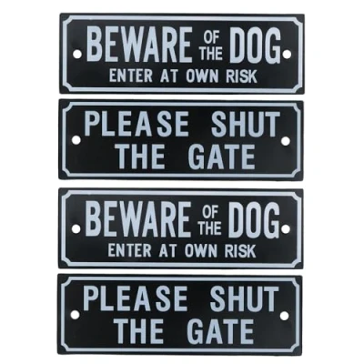 Image of AB Tools Four Garden Gate Signs &#039;Beware of Dog&#039; &amp; &#039;Shut the Gate&#039; Dog Warning Sign