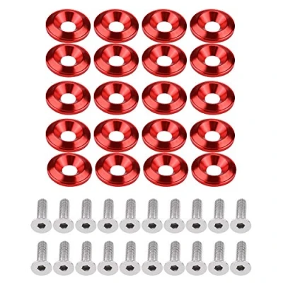 Image of Bumper Fender Washer Kit, 20Pcs Aluminum Alloy Engine Dress Up Bolt Bay Kit (Red) Other gaskets and repair kits