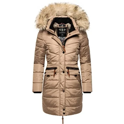 Image of Navahoo Paula Women&#039;s Winter Coat, Warm, Quilted Long, with Removable Faux Fur Hood, XS 5XL, Taupe Grey, S
