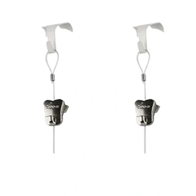 Image of White Moulding Hooks for Picture Hanging with Perlon Clear Cable Cord &amp; Zipper Traditional Dado Rail Hook Frame Art Work Wire Rope Kit Pack of 4.
