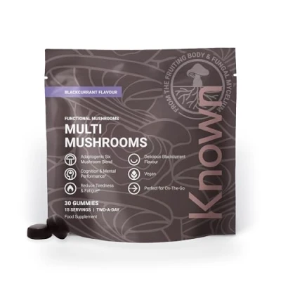 Image of Known Tasty Multi Mushrooms Gummies Lion’s Mane, Cordyceps Immunity &amp; Energy Natural Blackcurrant Flavour 30 Vegan Gummies, 15 Day Supply
