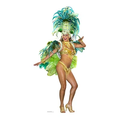 Image of STAR CUTOUTS SC861 Groovy Green Carnival Lady Dancing Cardboard Cutout for Fans, Parties and Collectors Height 195cm, Solid, Multicolour, Regular