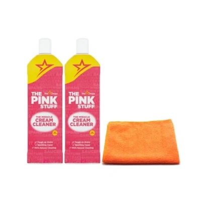 Image of 2 Packs of Pink Stuff Versatile Liquid Cream Cleaner (2X 500ML) Household Effective for removing Grease from Hard Surfaces with Ultra Absorbent Microfibre Cleaning Cloth