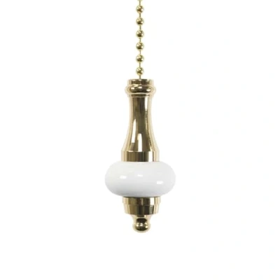 Image of ElekTek Bathroom Light Pull Chain Polished Brass &amp; White Ceramic Disc