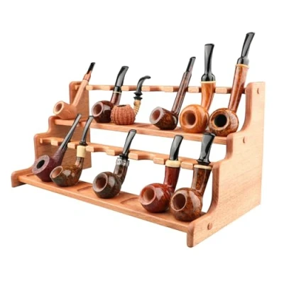 Image of LTEJUMQ Pipe Decorative Display Stand Rack Rest, Tobacco Holder Stands, Wood Detachable Smoking for 16 Pipes