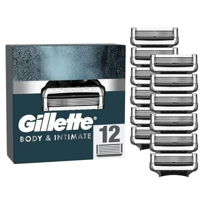 Image of Gillette Body and Intimate Razor Cartridges, 12 Blade Refills, Gentle Easy to Use, Dermatologist Tested, With Lubrastrip