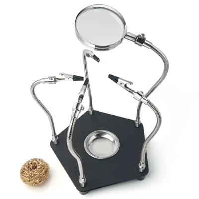Image of nuyikaso Helping Third Hand Soldering Tool Station with 4 Flexible Welding Auxiliary Alligator Clamps Magnifying Glass and Sturdy Base for Repair Crafts