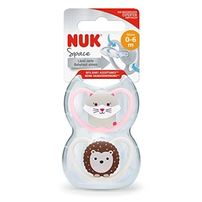 Image of NUK Space Baby Dummy 0 6 Months Soothers with Extra Ventilation BPA Free Silicone Assorted Colours (Design Not Selectable) 2 Count