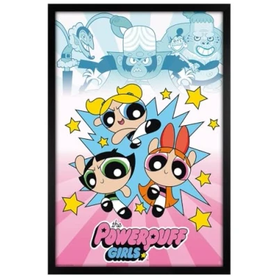 Image of Powerpuff Girl Girls vs Villains Maxi Poster Black Wooden Framed