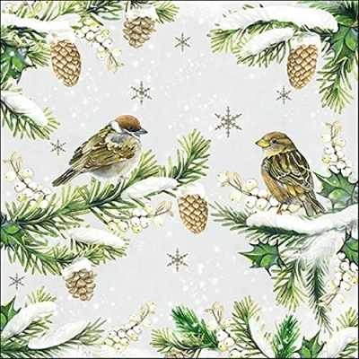 Image of Ambiente 3 Ply Paper Napkins Sparrows In Snow