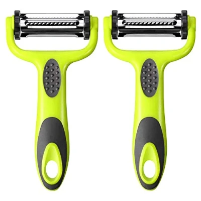 Image of Aiqeer 2 Pcs 3 in 1 Multifunction Peelers Set, Vegetable Peeler, Fruit Swivel Carrot Potato with Rotatable Blades and Ergonomically Non Slip Handle (Green)