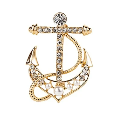 Image of HCMA Naval Rudder Anchor Brooches Pins Rhinestone Suit Shirt Collar Lapel Pin Badge Jewelry Accessories for Men