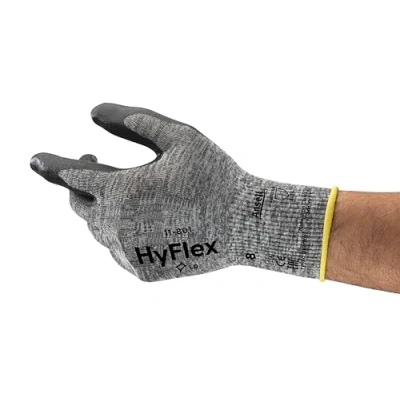 Image of Ansell HyFlex 11 801 Professional Work Gloves, Abrasion Resistant Nitrile Coating with Firm Grip, Multipurpose Protection Mechanical and Industrial Safety, Grey, Size XS (12 Pairs)