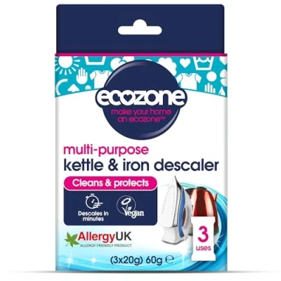 Image of Ecozone Kettle and Iron Descaler, Internal Cleaner &amp; Scale Remover for Kitchen Home Appliances, limescale Prevention Sachets, Easy To Use, Natural Vegan Non Toxic Eco Safe Formula (3 Treatments)