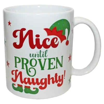 Image of Widdle Gifts Christmas Mug Ceramic Tea Coffee Hot Chocolate Novelty (Nice Until Proven Naughty 8919)