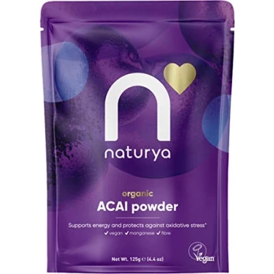 Image of Naturya Organic Açaí Powder Wild Harvested from Amazonian Palms, Rich in Manganese &amp; Vitamin A, High Fibre, Antioxidant Superfood, Gluten Free, Vegan 125g Pouch