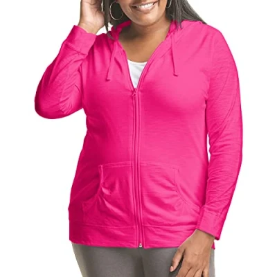 Image of Just My Size Women&#039;s Full Zip Jersey Hoodie, Amaranth, 2X