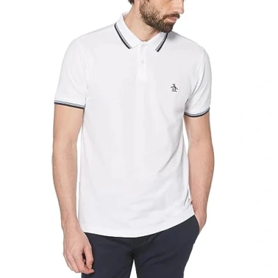 Image of Original Penguin Men&#039;s Tipped Collar Small Logo Polo Shirt, Bright White, Large