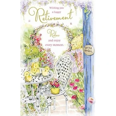 Image of Paper Rose Female Retirement Congratulations Card for Women Secret Garden Watercolour Illustration with Gold Foil Eco Friendly &amp; Recyclable Made in the UK