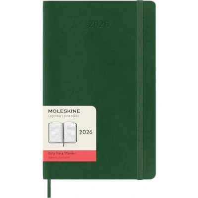 Image of Moleskine Daily Planner, Agenda 2026 12 Months, With Soft Cover and Elastic Closure, Large Format 13x21, Green Color