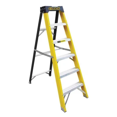 Image of Climb It Glass Fibre Swingback Stepladder; 5 Tread; 150kg Yellow/Black