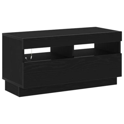 Image of vidaXL Black Oak TV Cabinet Engineered Wood Media Stand with LED Lights and Storage Living Room Entertainment Unit 80x35x40cm Robust Stylish Console