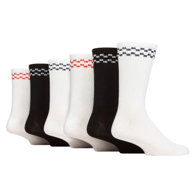 Image of WILDFEET 6 Pair Multipack Mens White Crew Socks with Stripe Cotton Sport (6 11, Checkered)