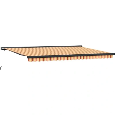 Image of vidaXL Retractable Awning Yellow and White 5x3 m Fabric Aluminium
