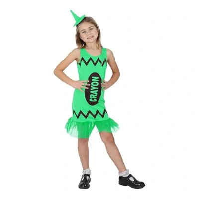 Image of Childs Green Crayon Fancy Dress Costume Medium School Book Week/World Day Kids Novelty