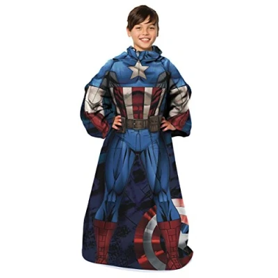 Image of Marvel Comfy Throw Blanket with Sleeves, Youth 48 x Inches, Captain America