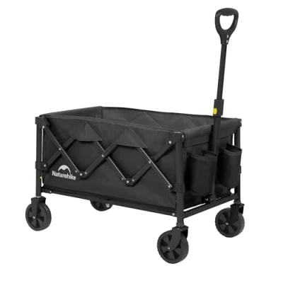 Image of Naturehike Festival Trolley 120kg Folding Beach Cart with Brake Adjustable Handle Cover Bag &amp; 360 All Terrain Wagon for Camping Garden (Black)